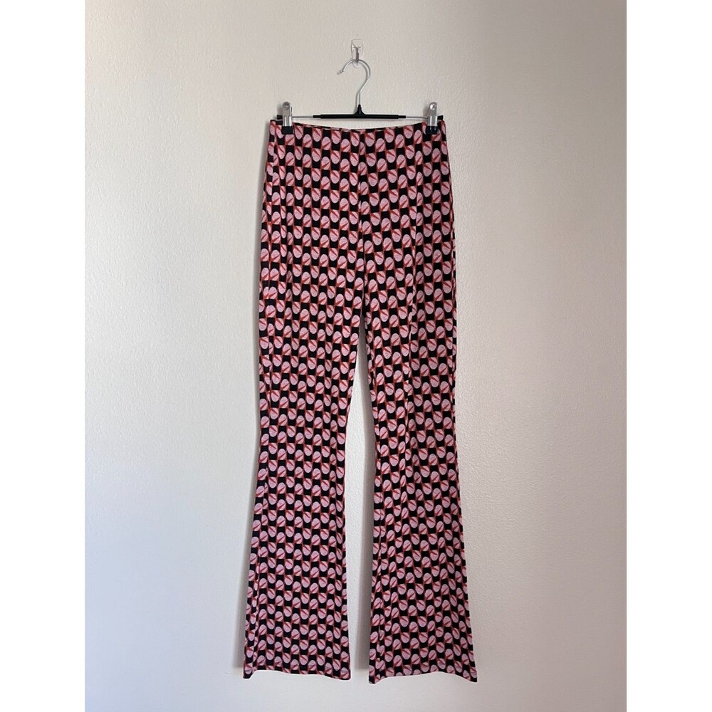 Zara Retro Printed Knit Pull On Flare Pant Size SMALL